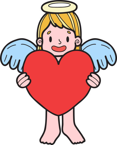 Hand Drawn cupid with heart illustration Hand Drawn cupid with heart illustration isolated on background happy valentine day clip art stock illustrations