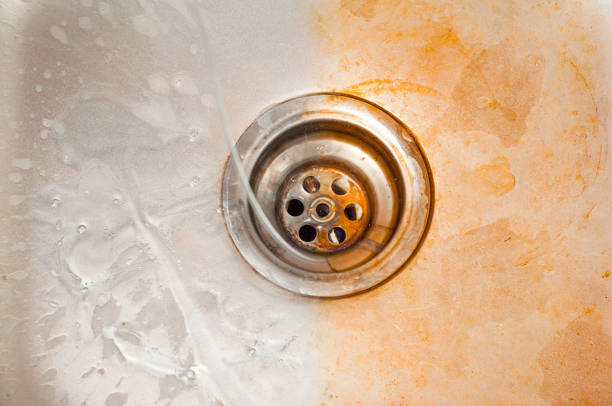 istock Drain hole of the kitchen sink before and after applying a special solvent detergent 1452427537