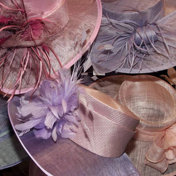 wedding hats on display in a shop stock photo