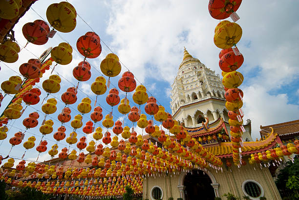istock Strings of red and yellow lanterns at Kek Lok Si Temple 145243094