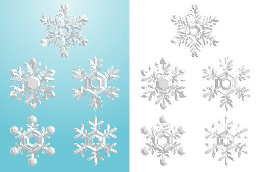 Sparkling snowflakes variation vector illustration set
