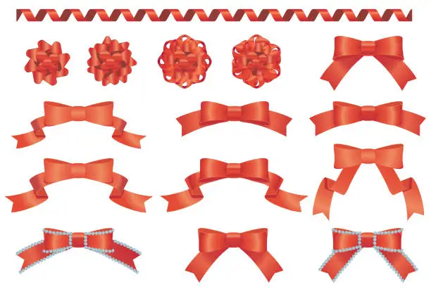 Vector illustration of Red ribbon variation set vector illustration