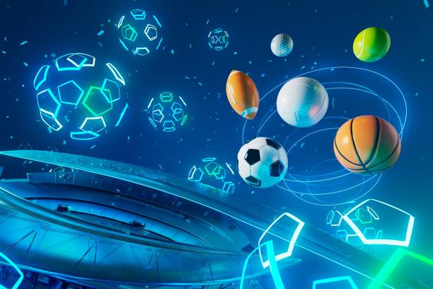 istock 3d sport rendering. background for a sports game. 3d illustration. realistic abstract backdrop. ball object. copy space. tennis soccer basketball golf rugby volleyball elements. neon concept design. 1452435171