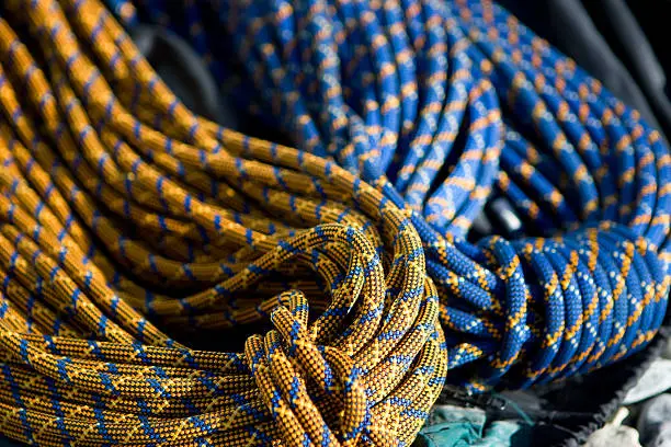 Colourful artistic image of two coils of climbing rope.