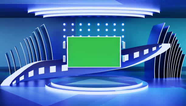 istock 3d illustration Empty stage Design for mockup and Corporate identity, Blank screen system for event Graphic Resources with Green Background. for online stage. 1452444828