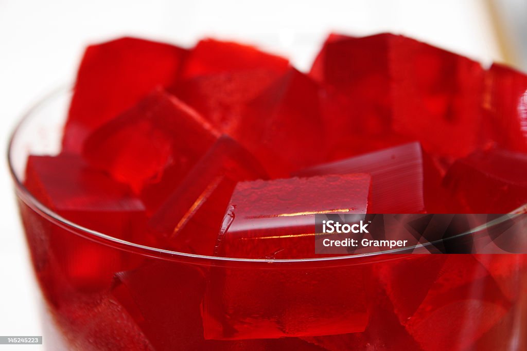 Jello Squares Red jello squares in a glass bowl Gelatin Dessert Stock Photo