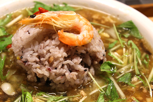 Seafood Over Rice With Starchy Sauce Stock Photo - Download Image Now