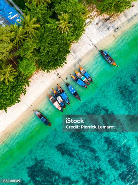 Aerial View Of Sunset Beach In Koh Lipe Thailand Stock Photo - Download Image Now - Aerial View, Andaman Sea, Asia