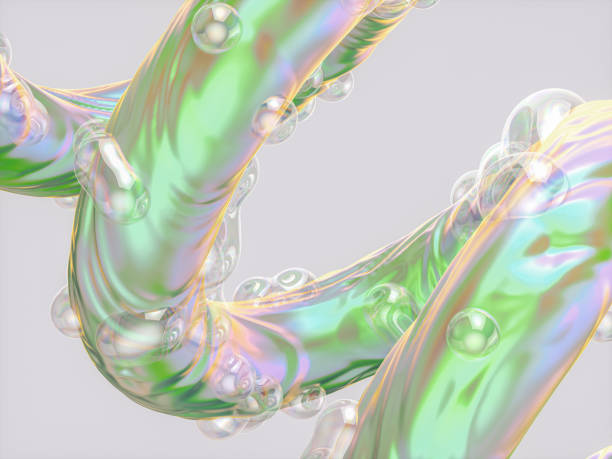 istock Abstract geometric swirling line shape with water drops. 3d rendering. 1452455426