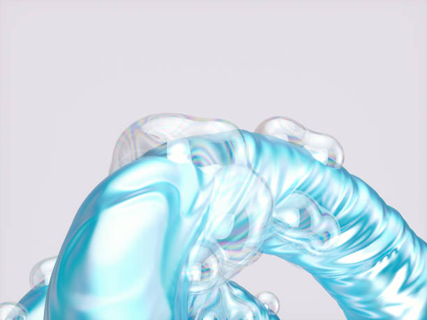 istock Abstract geometric swirling line shape with water drops. 3d rendering. 1452455432