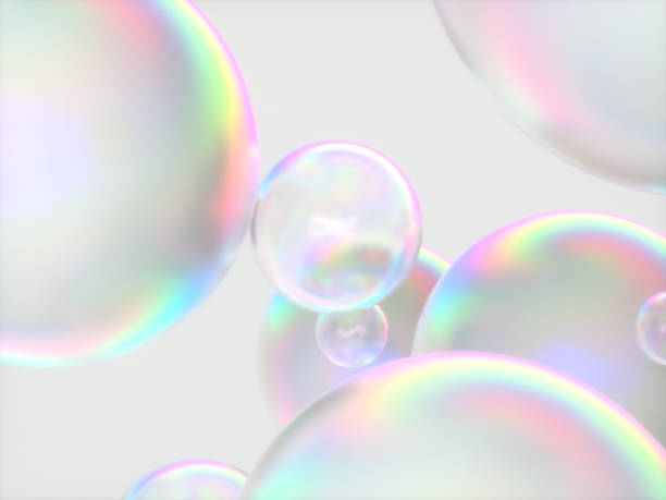 istock Holographic floating liquid blobs, soap bubbles, metaballs. 1452455455