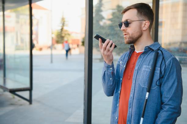 istock Blinded man waiting for bus at a bus station 1452457757