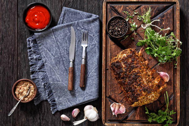 istock Standing Juicy Pork Rib Roast, top view 1452460396