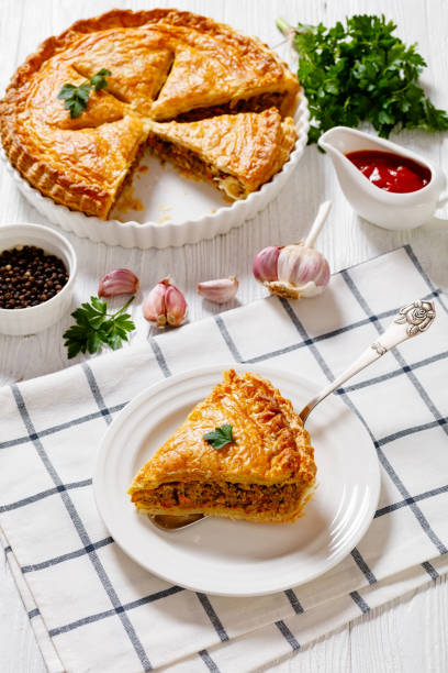 istock Ground Beef Meat Pie on white wooden table 1452460403