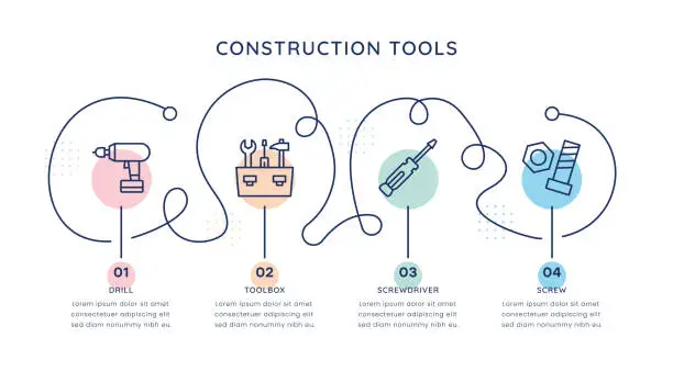Vector illustration of Construction Tools Timeline Infographic Template for web, mobile and printed media