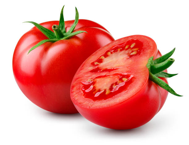 istock Tomato isolated. Tomatoes on white background. Tomato and a half side view. With clipping path. Full depth of field. 1452463875