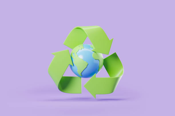 istock Earth globe with recycle symbol on violet background 1452465258