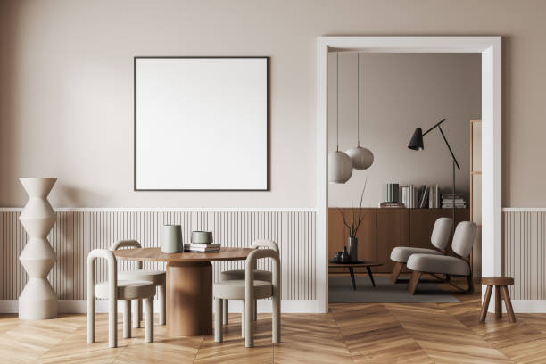 istock Light living room interior with meeting and relax area with decor. Mockup frame 1452466177