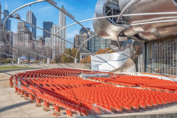 Jay Pritzker Pavilion, Chicago, Illinois, USA Jay Pritzker Pavilion, also known as Pritzker Pavilion or Pritzker Music Pavilion, is a bandshell in Millennium Park in the Loop community area of Chicago in Cook County, Illinois, United States. It is located on the south side of Randolph Street and east of the Chicago Landmark Historic Michigan Boulevard District. millennium park stock pictures, royalty-free photos & images