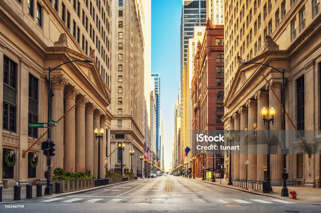 Street in Financial District of Chicago LaSalle Street, Chicago, Illinois, USA Chicago - Illinois Stock Photo