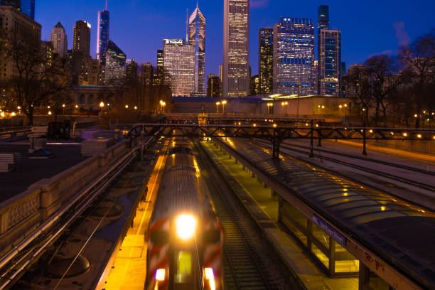 istock Metra Train Station and Chicago Cityscape 1452467282