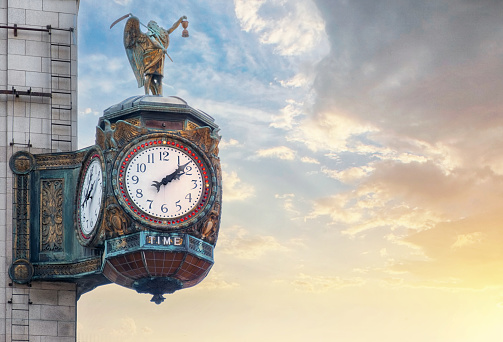 Father Time Clock on Jewelers Building, Chicago, Illinois, USA