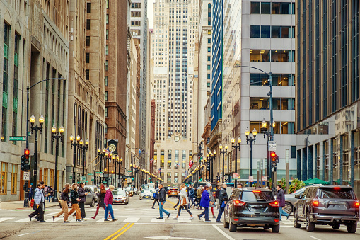Street in Financial District of Chicago