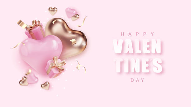 istock Valentines day greeting banner with realistick heart shapes. Valentines vector banner background 1452468641