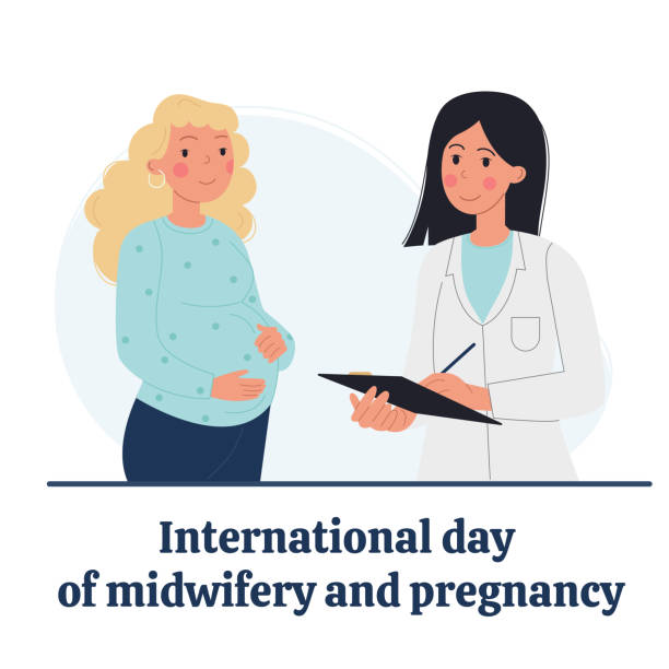 баннер, иллюстрация международный день акушерства и беременности - human pregnancy earth globe mother stock illustrations