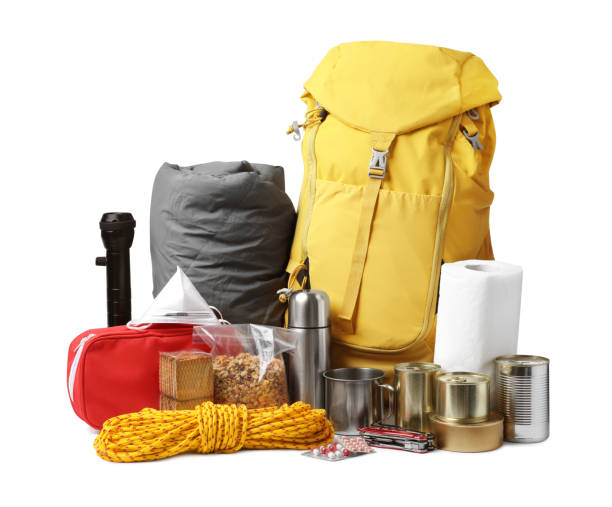 istock Disaster supply kit for earthquake on white background 1452468894