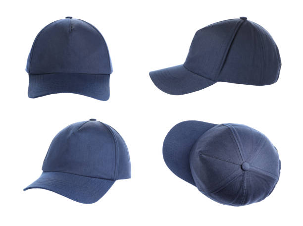 istock Set with stylish blue baseball caps on white background 1452470294