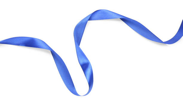 istock Beautiful blue ribbon isolated on white, top view 1452470391