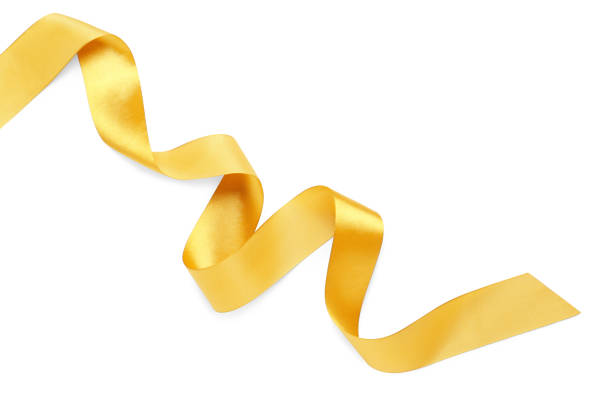 istock Beautiful golden ribbon isolated on white, top view 1452470395