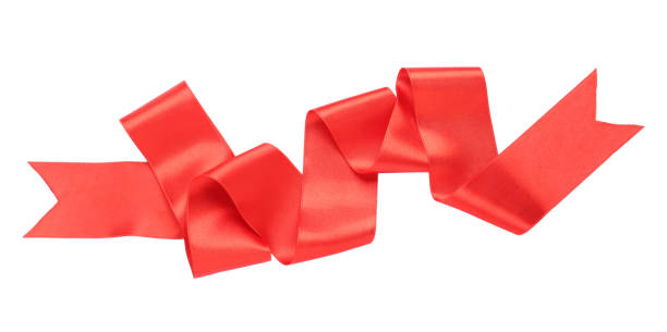 istock Beautiful red ribbon isolated on white, top view 1452470407