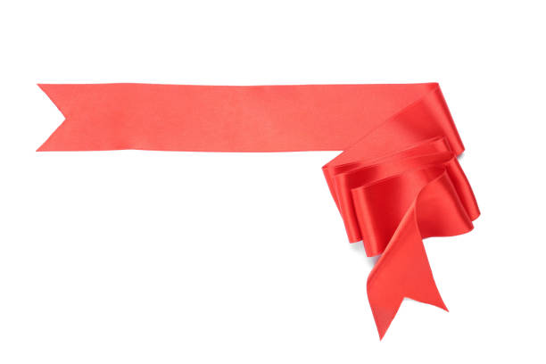 istock Beautiful red ribbon isolated on white, top view 1452470497