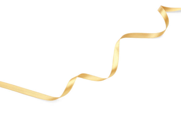istock Beautiful golden ribbon isolated on white, top view 1452470596