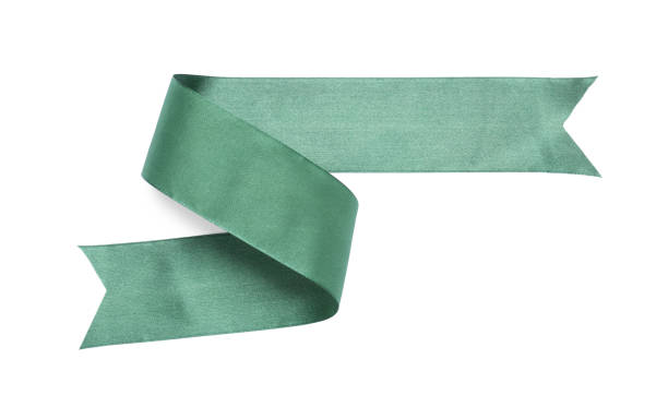 istock Beautiful green ribbon isolated on white, top view 1452470712