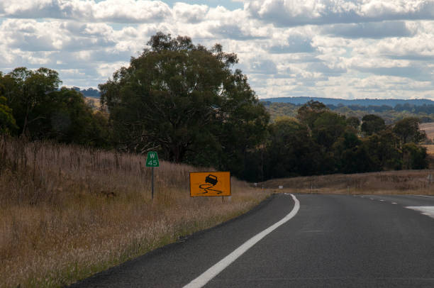 istock Autumn countryside scene with road safety signs 1452471002