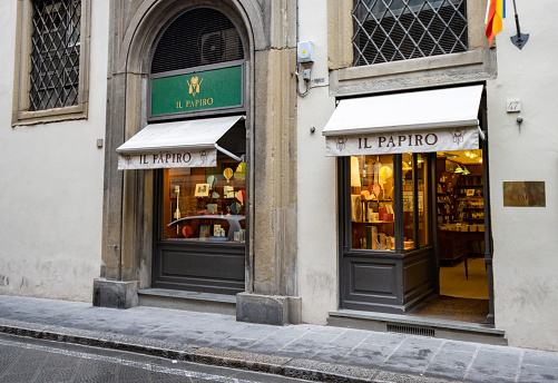 Il Papiro Stationery Store in Florence at Tuscany, Italy, selling decorative paper products
