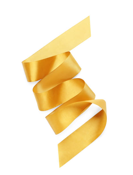 istock Beautiful golden ribbon isolated on white, top view 1452472193