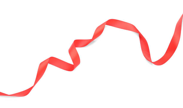 istock Beautiful red ribbon isolated on white, top view 1452472224