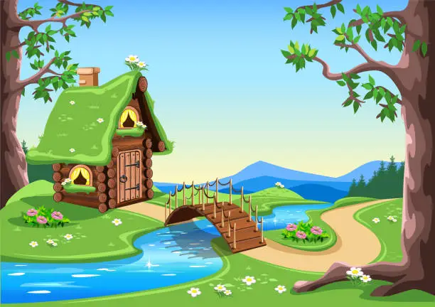 Vector illustration of Fairy tale wooden house