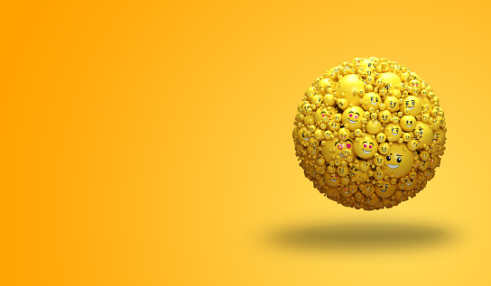 ball made up of hundreds of emoticons glued together - 3D rendering