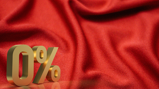 gold  zero percent on red silk background  3d rendering