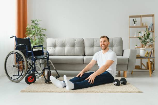 istock Disabled man recovering from injury at home 1452477599