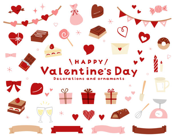 ilustrações de stock, clip art, desenhos animados e ícones de set of valentine's day hand-drawn style illustrations/icons. - valentines day gift white background gift box