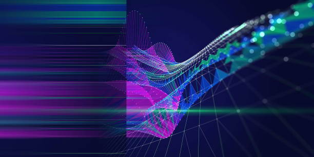 istock Abstract  background polygonal grid with dots on dark. Presentation concept of color algorithms grid. Banner for business, science and technology. Big Data. 1452479933