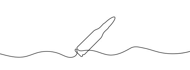 Single continuous line drawing of a bullets. One continuous line drawing of cartridge. Single continuous line drawing of a bullets. One continuous line drawing of cartridge. Vector illustration. Linear bullet or patron 11154 stock illustrations