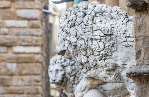 Medici Lions at Loggia dei Lanzi at Florence in Tuscany, Italy
