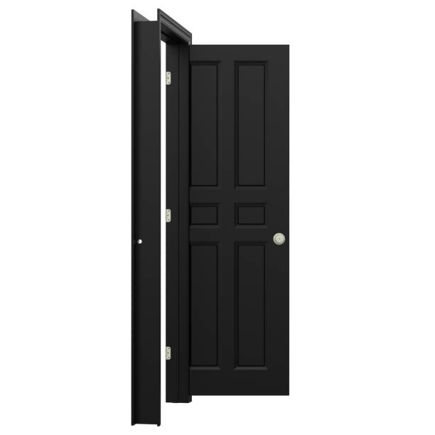 istock open isolated black door closed 3d illustration rendering 1452481437
